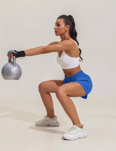 Miniatura 5 de PINSPARK Pantalones cortos deportivos 2 en 1 para mujer, pantalones cortos de entrenamiento de cintura alta, para correr, gimnasio, secado rápido