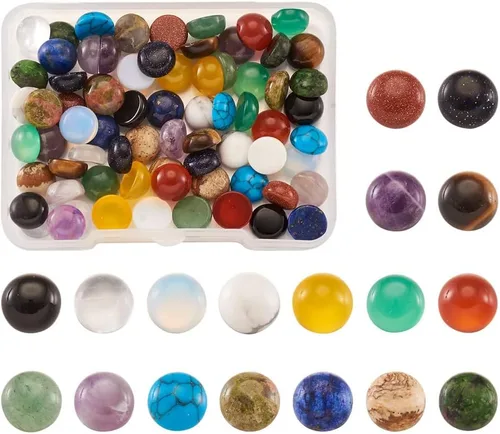 Miniatura 5 de Beadthoven - 36 cabujones ovalados de 0.98 pulgadas (0.984 in), cabujones de piedra natural, parte trasera plana, curación de chakras, cabujones