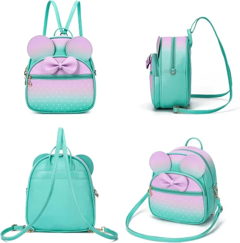 Miniatura 5 de KL928 Mini mochila para niñas con lazo y lunares, bolsa de hombro convertible para mujer
