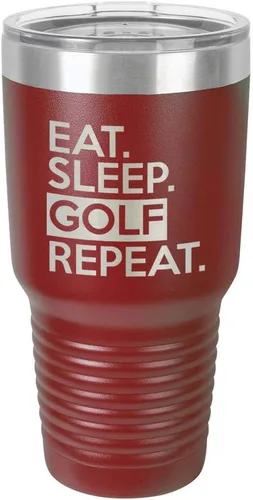 Vaso con tapa superior deslizante y pajita de acero inoxidable para viaje con texto en inglés "EAT SLEEP GOLF REPEAT" de 76 ml en comparación con
