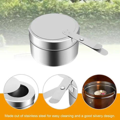 Miniatura 4 de Soporte de combustible de acero inoxidable, soporte de combustible para mecha de roce con tapa, bandejas de calentamiento para buffet, catering