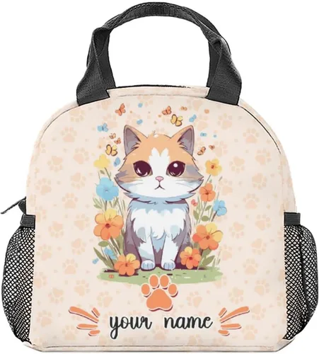 Miniatura 12 de Lonchera para gatos y adolescentes, lonchera aislada para niñas, bonita lonchera azul con bolsillos, bolsa de almuerzo reutilizable mediana