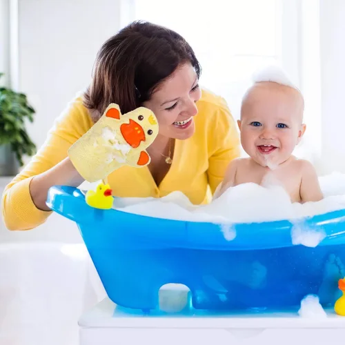Miniatura 6 de Shappy 4 piezas de guantes de baño para bebé, guantes de panda para niños, toallas suaves para niños, diseñados en lindo animal, pato amarillo