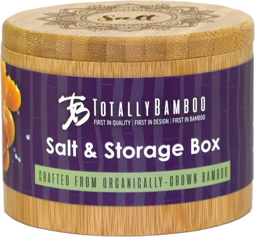 Miniatura 7 de Totally Bamboo Salero Caja de Almacenamiento de Bambú con Tapa Giratoria Magnética, Capacidad de 6 Onzas, Flor Mandala Grabada en la Tapa