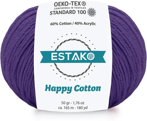 Miniatura 26 de Estako Happy Cotton, 1,76 oz (50 g) / 180 yardas (165 m) de lana 60 % algodón y 40 % acrílico, suave, fina/deportiva (2) para crochet y tejer