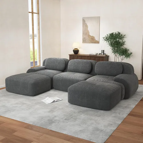 Miniatura 38 de Sofás modulares modulares sin hueso de 82 pulgadas para sala de estar, juego de sofá comprimido de 2 plazas, no requiere montaje, tela de pana, Verde