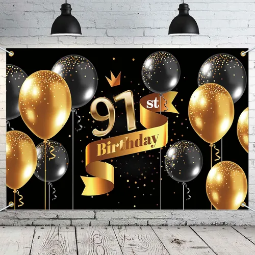 Miniatura 36 de Cartel de fondo de feliz cumpleaños 15 – Suministros de decoración de fiesta de cumpleaños 15 para niños – Oro negro 3.9 x 5.9 pies