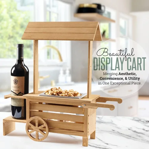 Miniatura 2 de Soporte para botellas de vino con bandeja para servir aperitivos, carrito de madera de mesa para dulces y calentador de nueces con capacidad para 1