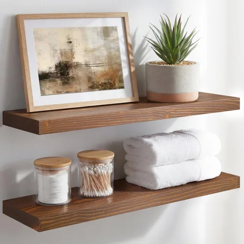 Miniatura 57 de Homeforia Estante flotante blanco de 48 pulgadas, estantes flotantes de madera maciza de alta gama de 48 pulgadas de largo para montaje en pared