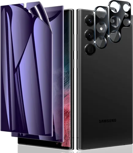 LYWHL [Paquete de 2+2] Protector de pantalla para Samsung Galaxy S22 Ultra [Compatible con identificación por huella dactilar] Protección antiluz