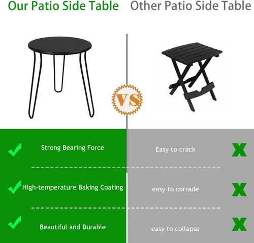 Miniatura 6 de Mesa auxiliar pequeña para patio, resistente a la intemperie, antioxidante, mesa auxiliar redonda de metal para exteriores, mesa auxiliar para Negro