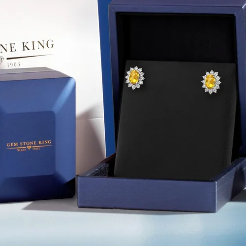 Miniatura 152 de Gem Stone King Aretes ovalados de plata de ley 925 de 0.276 x 0.197 in con piedra natal de la princesa Diana, estilo halo real para mujeres