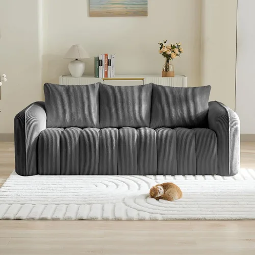 Miniatura 27 de Sofá Loveseat Sin Armazón de 66'', Sofá de 2 Plazas con Asientos Profundos Acolchados con Reposabrazos Redondeados, Sofá Nube de Pana Tapizado
