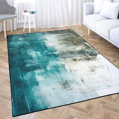 Miniatura 10 de TOMWISH - Alfombra abstracta pintada a mano en blanco y negro con pintura dorada, sala de estar, dormitorio, decoración de suelo, alfombra