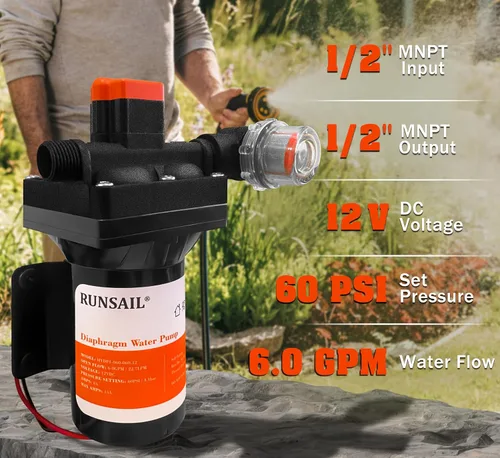 Miniatura 5 de [Versión mejorada] Bomba de agua de diafragma autocebante de 12 V CC, 30-70 PSI ajustable continuamente, flujo de agua de 6.0 GPM, bomba de agua