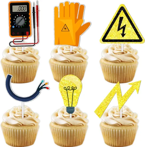 18 piezas de purpurina dorada herramientas postre magdalena decoración eléctrica liniero tema suministros de decoración niño hombre feliz cumpleaños