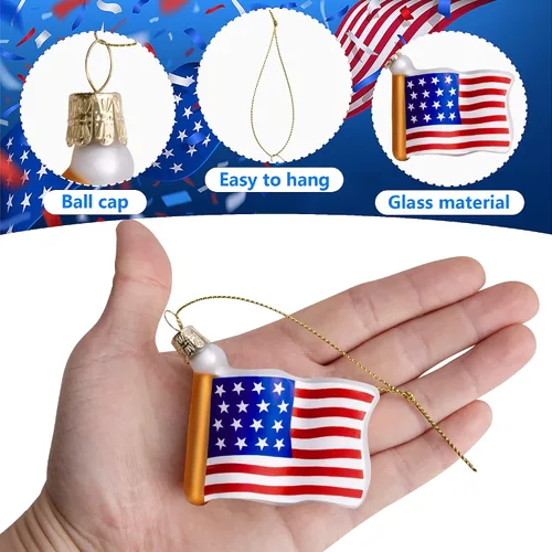 Miniatura 3 de Watayo 8 piezas de adornos de vidrio con bandera americana, adornos de bandera de vidrio soplado patriótico, banderas de EE. UU. del 4 de julio