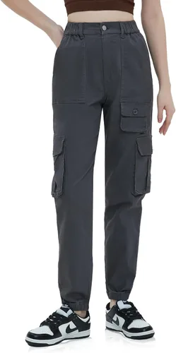 Miniatura 7 de Pantalones deportivos tipo cargo para mujer, cintura alta, con 7 bolsillos, para trabajo, casual, al aire libre, pantalones deportivos de algodón