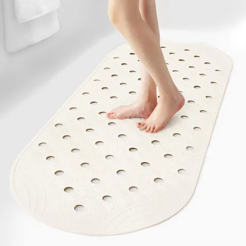 Miniatura 10 de Tapete de Goma para Bañera Tapete de Ducha Antideslizante, 31x14 Pulgadas, Tapete de Piso de Bañera con Ventosas y Orificios de Drenaje, Azul