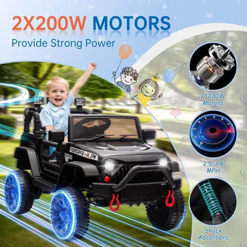 Miniatura 4 de Jeep para niños de 24V, juguetes con motor de 400W, con control remoto para padres, autos eléctricos para niños con suspensión de 4 ruedas, Negro