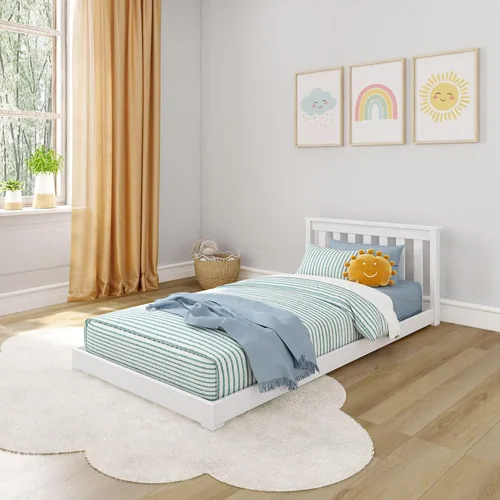 Miniatura 14 de Max & Lily - Cama individual, base de cama con cabecero para niños, listones, color blanco.
