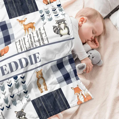 Miniatura 3 de Juego de cama personalizado para cuna de bebé, edredón de cuna con nombre personalizado, ropa de cama de guardería de animales del bosque, juego