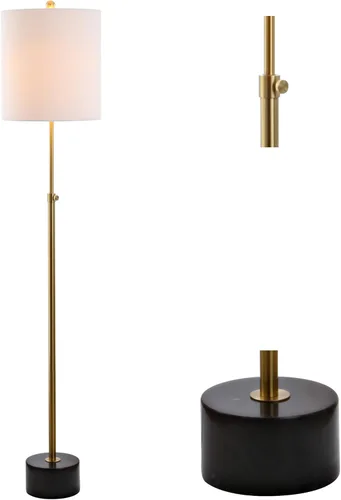 JONATHAN Y Lámpara de pie LED moderna de mármol dorado y negro de 56 a 66 pulgadas, altura ajustable, luz de pie minimalista contemporánea con
