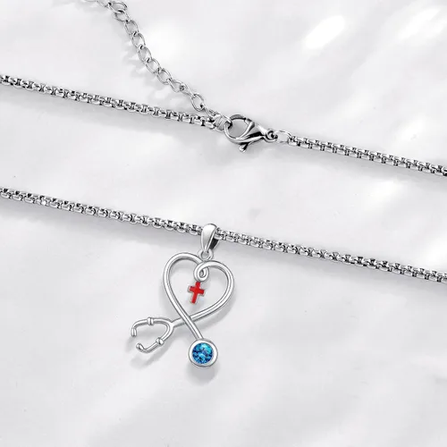 Miniatura 138 de Collar de alas de ángel de plata de ley 925, ángel de la guarda, enfermera RN caduceo, dije de ángel de cristal, joyería de regalo para mujer