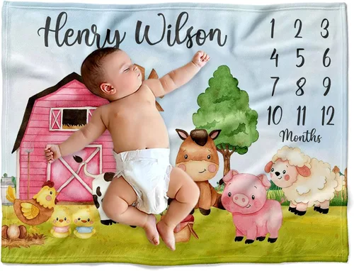 Miniatura 21 de Manta de bebé de granja personalizada, manta de bebé de animales de granja, manta de bebé floral, mantas florales para bebé, manta de bebé con Manta