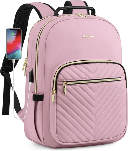 Miniatura 16 de LOVEVOOK Mochila para laptop para mujer, elegante mochila acolchada para viajes de negocios, trabajo, bolsa para computadora, con puerto USB