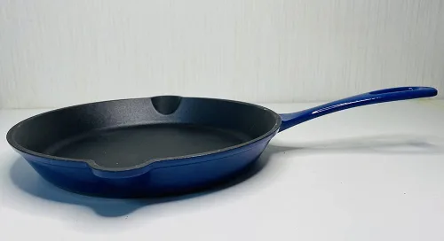 Miniatura 3 de HAWOK Sartén esmaltada de hierro fundido, sartén, DIA.10 pulgadas, con cubierta de asa, azul Azul marino