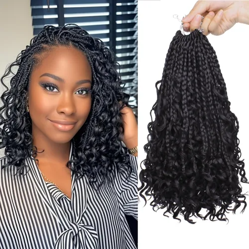 Miniatura 32 de COOKOO Cabello de Trenzas de Caja Bohemias de Ganchillo de 8 Pulgadas para Mujeres Negras, Paquete de 8, Cabello Sintético de Trenzas de Caja
