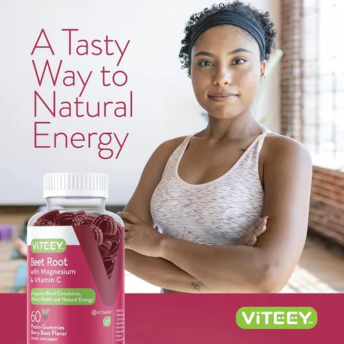 Miniatura 6 de Viteey Gomitas de raíz de remolacha con magnesio y vitamina C – Suplemento de remolacha para la salud del corazón, apoyo a la presión arterial, 60