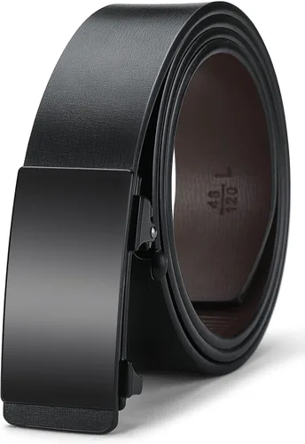 Oyifan Cinturón negro para hombre, cinturón de diseñador de vestido de cuero genuino para hombres, moda Slide Ratchet Click Casual Mens Belt para