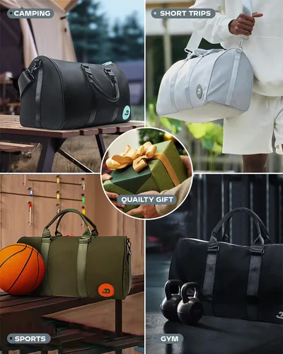 Miniatura 29 de Bolsas de gimnasio impermeables, bolsa de lona deportiva de nailon 1000D resistente para nadar durante la noche, fin de semana, bolsas de viaje
