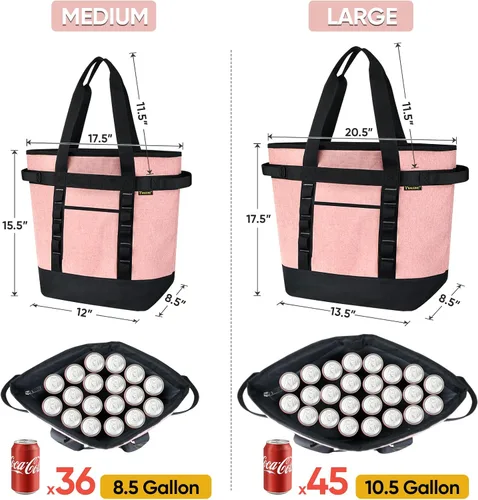 Miniatura 2 de BALEINE Bolsas grandes aisladas para 45 latas, bolsa de mano suave de PEVA, bolsas de comestibles aisladas con cremallera superior