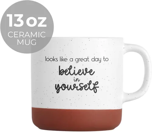 Miniatura 2 de Canopy Street Taza de café de cerámica moteada de 13 onzas con texto en inglés «Looks Like A Great Day To Believe In Yourself», taza de café