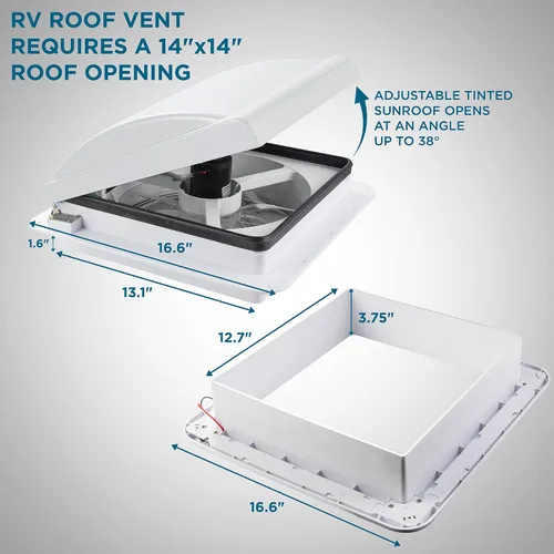 Miniatura 2 de Hike Crew Ventilador de ventilación de techo RV de 14 pulgadas con control remoto Ventilador de entrada y escape de 12 V de 6 velocidades