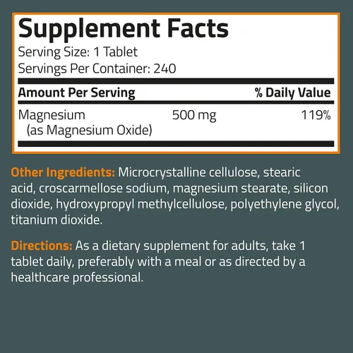 Miniatura 8 de Bronson Magnesio 500 mg apoya la salud ósea y muscular y el apoyo del sistema nervioso - Sin OMG, 240 tabletas vegetarianas
