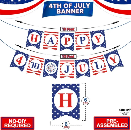 Miniatura 2 de KatchOn, Juego de pancartas con texto en inglés «Happy 4th of July», enormes, paquete de 37, globos del 4 de julio para decoraciones del 4 de julio