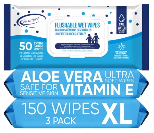 Miniatura 13 de Air Jungles Toallitas desechables de tamaño de viaje envueltas individualmente, 50 unidades, toallitas para glúteos con aloe vera y vitamina E