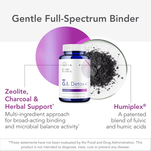 Miniatura 2 de G.I. Detox+ - Carpeta suave de Biocidin, limpieza intestinal con carbón, zeolita y aloe, ayuda en la eliminación de toxinas y biopelículas, puede