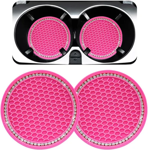 Miniatura 20 de Ziciner 4 unidades de portavasos para automóvil con brillo, portavasos de goma suave con cristales, tapete antideslizante para tazas con strass