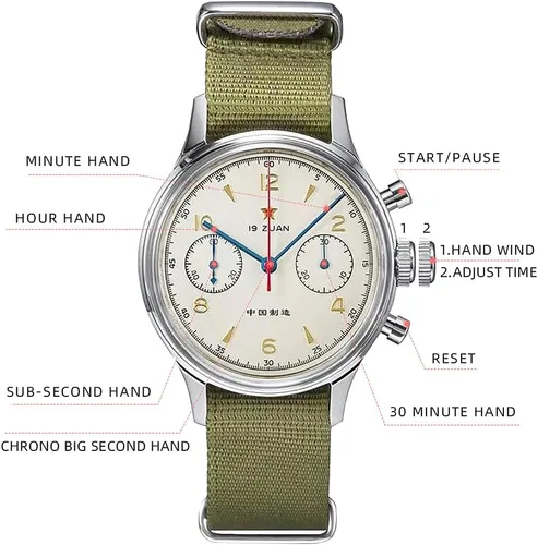 Miniatura 5 de Retro-Chronograph 1963 Original ST1901 Movement Men Mechanical Watch Hand Winding Sapphire & Acrylic Mirror Pilot Wristwatch