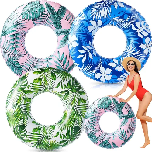 Simgoing 3 piezas de flotadores grandes de piscina para adultos de 47.24 pulgadas inflables de hojas tropicales de tubo flotante jumbo anillos de