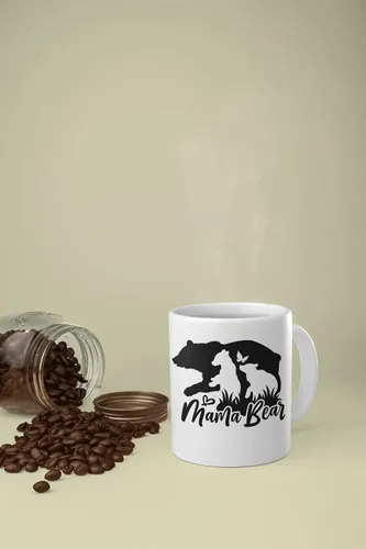 Miniatura 3 de Taza de café con texto en inglés "Mama Bear", regalo divertido de taza, taza de café novedosa, taza de café de cerámica de 11 onzas, ribete negro