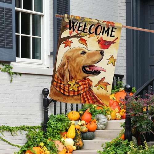 Miniatura 6 de Selmad Bandera decorativa de bienvenida con gato atigrado de invierno, diseño de pájaro rojo de Navidad, decoración exterior de arpillera grande