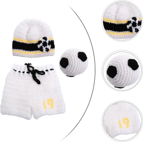 Miniatura 9 de NUOBESTY - Juego de 3 piezas de accesorios de fotografía para bebés recién nacidos de fútbol, ganchillo, traje para bebé, deporte, fiesta temática