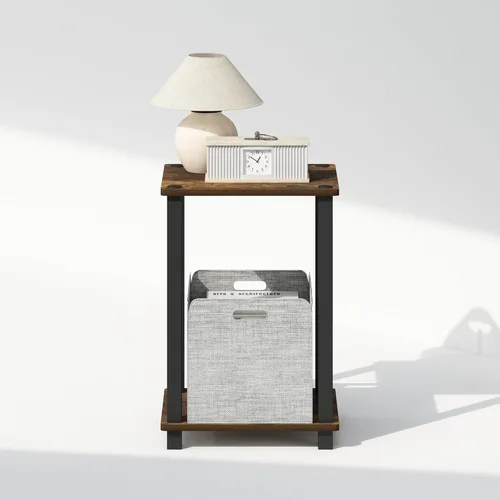Miniatura 4 de Furinno Mesa de Noche Simplista, Mesita de Noche Pequeña de 2 Niveles con Estante Abierto, Mesa de Cabecera de Montaje sin Herramientas, Mesa