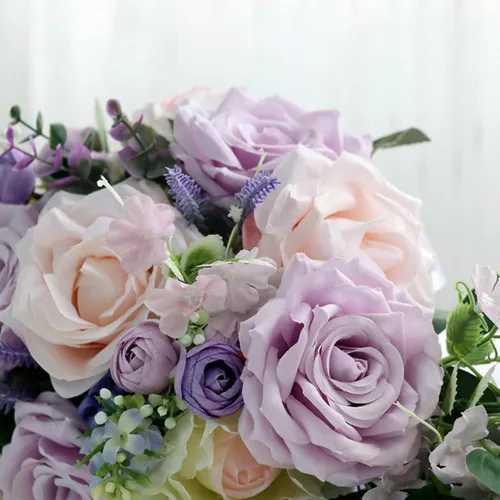 Miniatura 4 de MOJUN Ramos de boda para novia, rosa morada, taro, gota de agua, ramo de novia en cascada para novia, ramo de novia en cascada para ceremonia de F